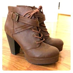 Brown Chunky Heel Booties